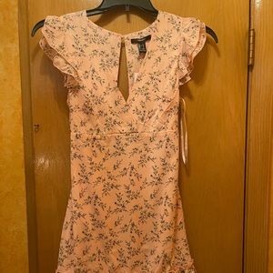 Asymmetrical peach floral dress with tie back